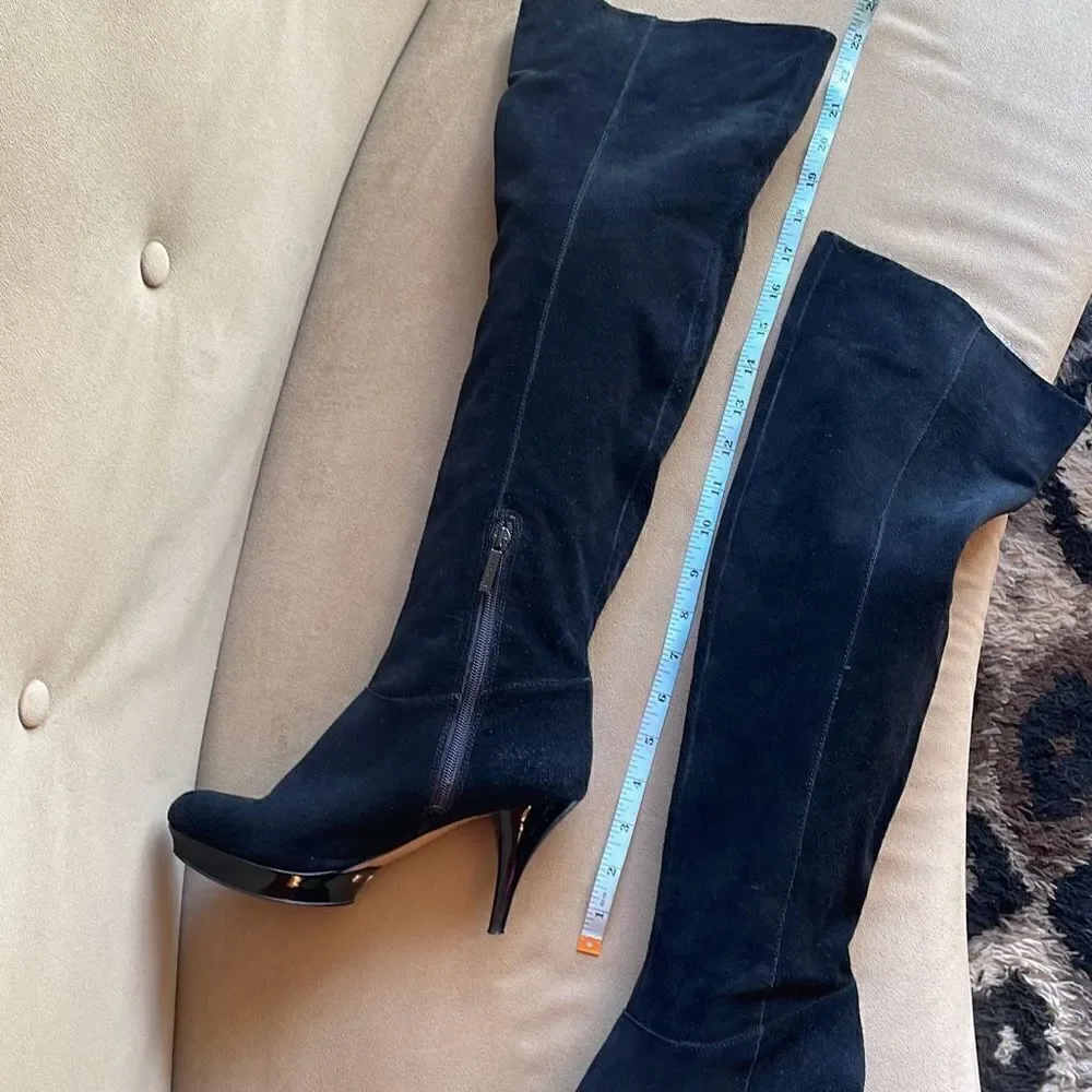 Nine West Destry Black Suede Over The Knee OTK Boots 6.5